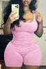 2025 Rib Knit Romper Women Sleeveless Spaghetti Strap Plain High Elasticity Daily Women One Pieces Short Jumpsuits