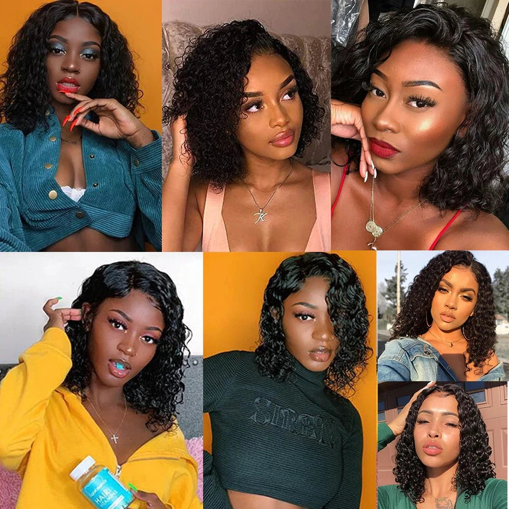 Natural Color Lace Frontal Human Hair Wig Raw Virgin Hair With Natural Hairline 180% Density Glueless Bob Curly Lace Front Wig