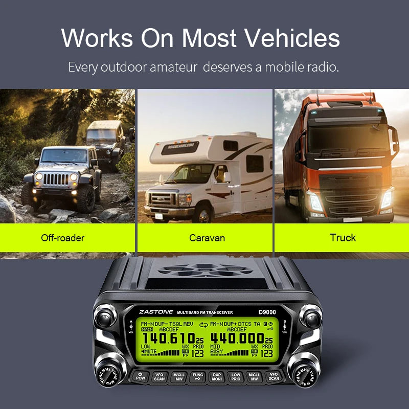 2023 Zastone D9000 50W Car Walkie Talkie 50km Dual Band Air Band CB Radio 136-174/400-520MHz FCC CE Large Screen Display FM