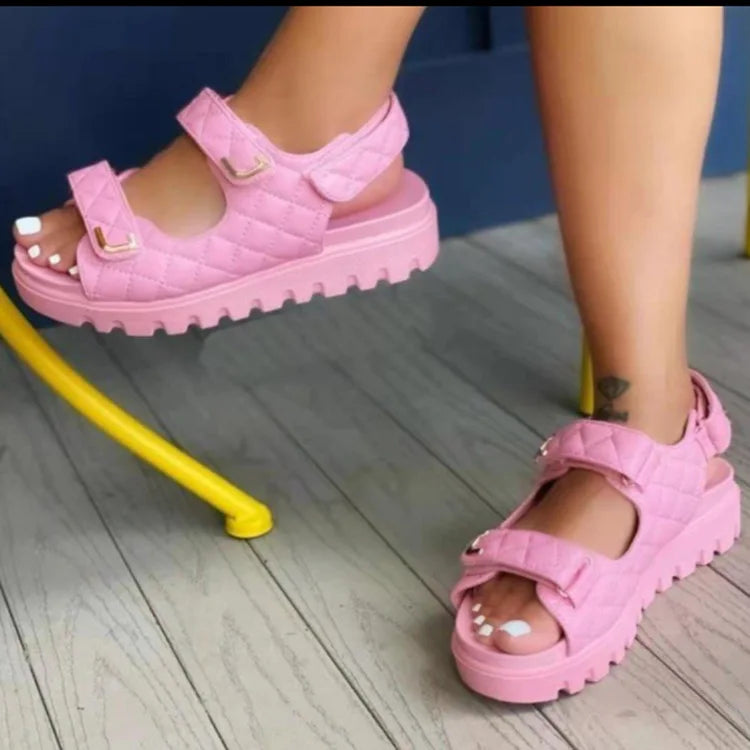 Yubai Women's Slip-On PU Upper Round Toe Pink Green Platform Wedge Sandals Midsole Rubber Outsole Summer Fashion Trend Design