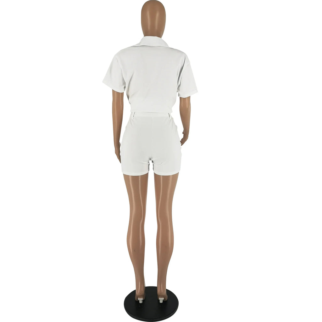 Shirt Two Piece Shorts Set Causal Summer Clothing Button Two Pieces Shorts Set Shirt Turn-Down Collar Women Outfit
