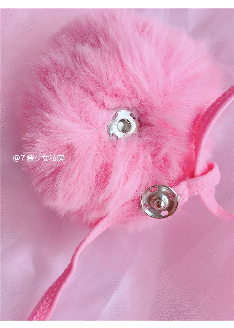 Homemade Panties White Pink Black Sweet Rabbit Tail Sexy Temptation Ball Tail Knicker Lingerie Women Thongs and G Strings