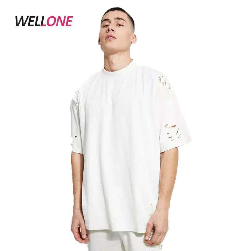 Tshirt T-shirt Men New Style Custom Printable Logo Polyester Cotton Fabric Oversized Men White Distressed Tshirt