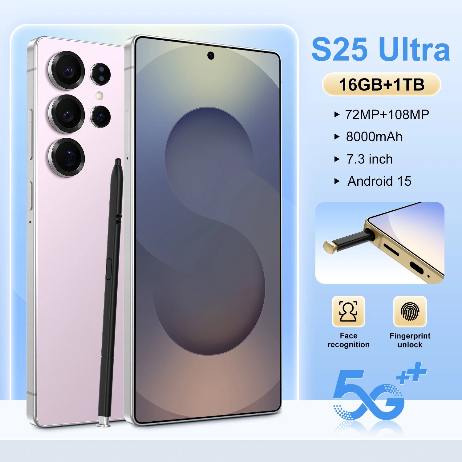 S25 Ultra Android 14 Smartphone 7.3 Inch HD Screen 12GB RAM 108MP 5G Original Unlocked Express Shipping in Stock
