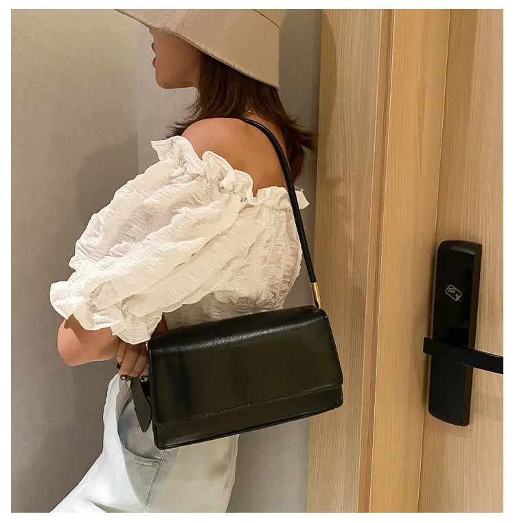 New Women's Fashion Handbags Retro Solid Color PU Leather Shoulder Underarm Bag Casual Women Hobos Handbags сумка женская Trend