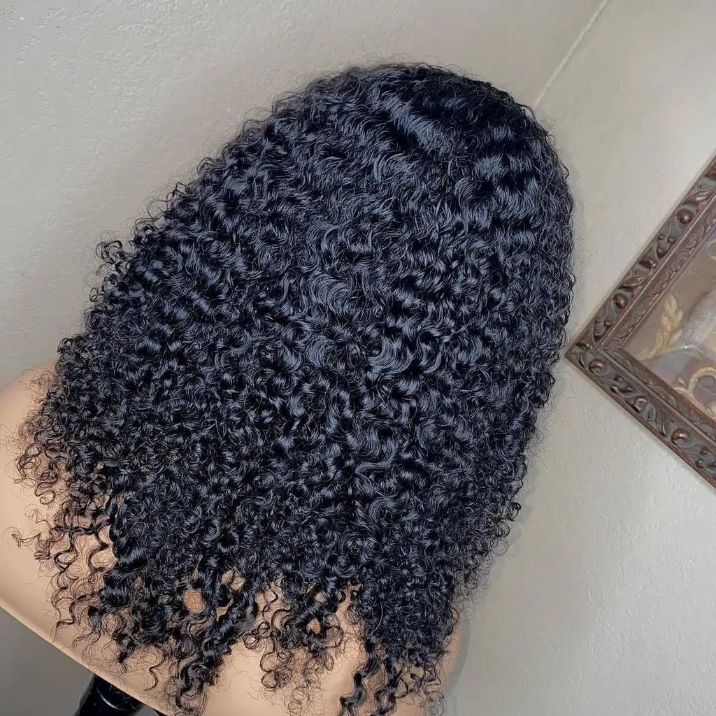 Natural Color Lace Frontal Human Hair Wig Raw Virgin Hair With Natural Hairline 180% Density Glueless Bob Curly Lace Front Wig