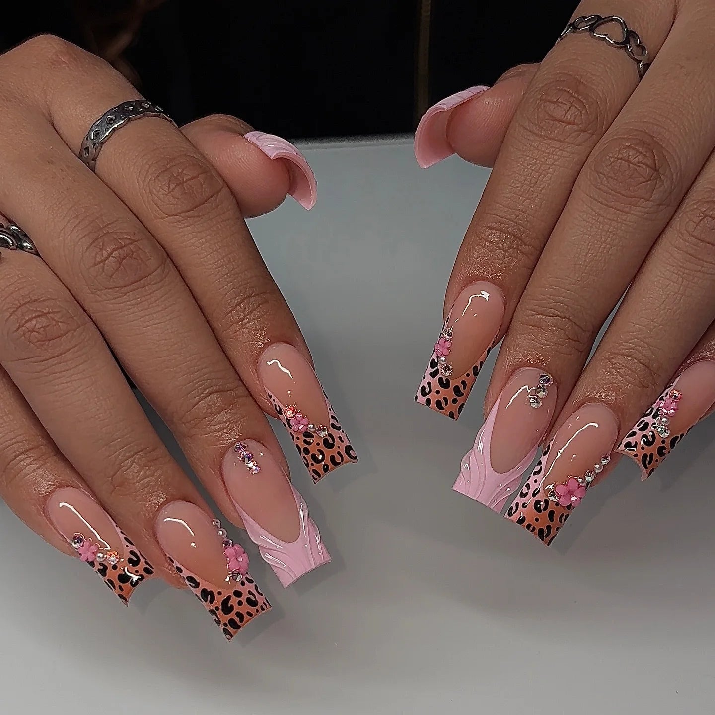 Handmade Square 3D Lily Press on Nails Glue on False Nails for Women