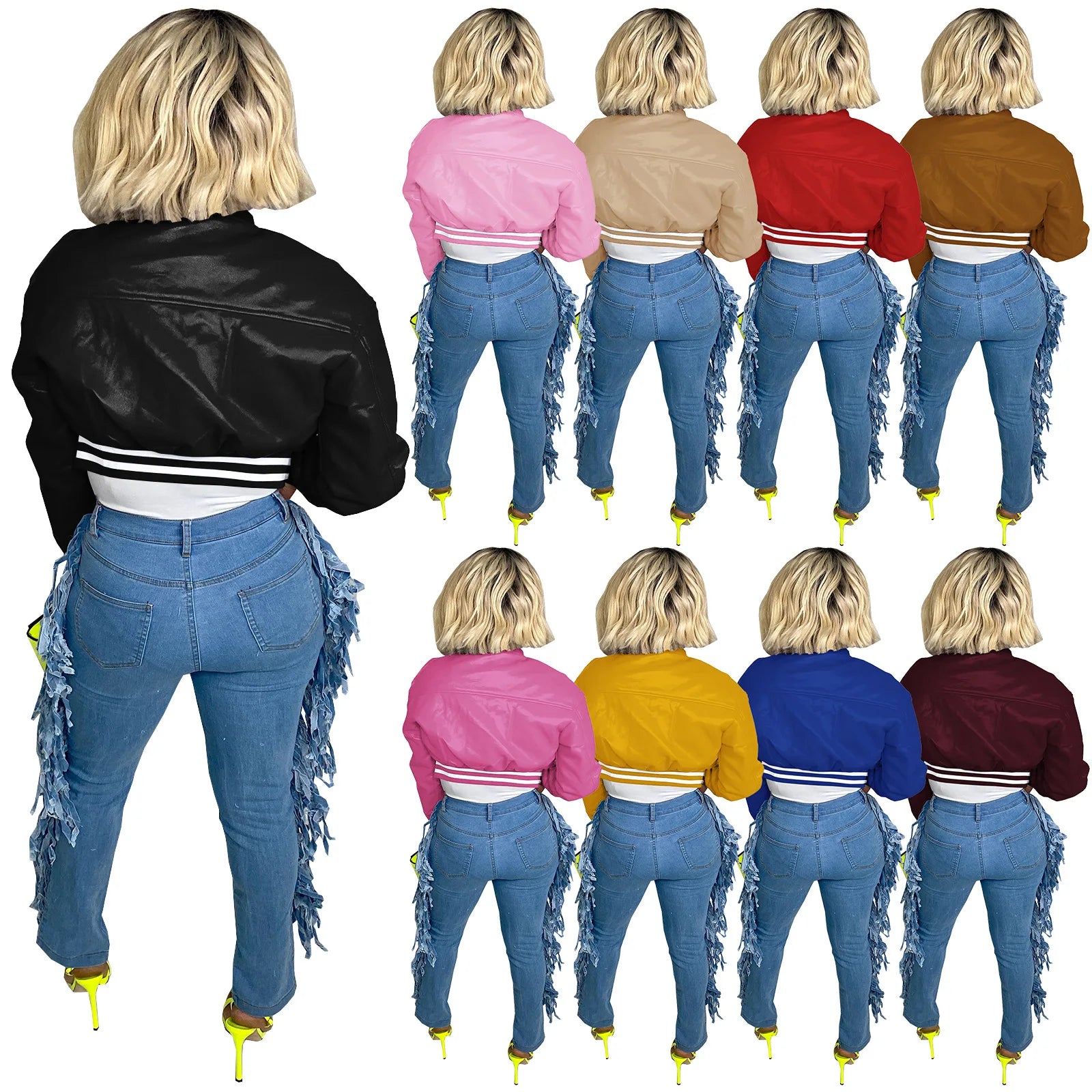 Winter Fall Women Clothes Fashion Wholesale Blank Crop Jackets Leather Baseball Women