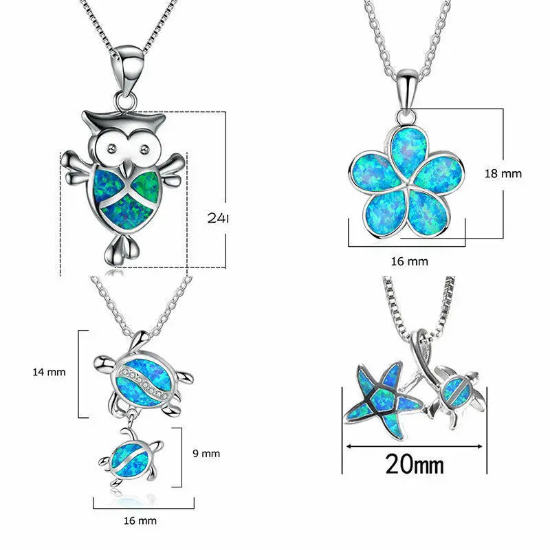 Boho Cute Sea Dolphin Pendant Necklace for Girl Statement Women Accessories Fashion Imitation Blue Opal Necklace Jewelry Gifts