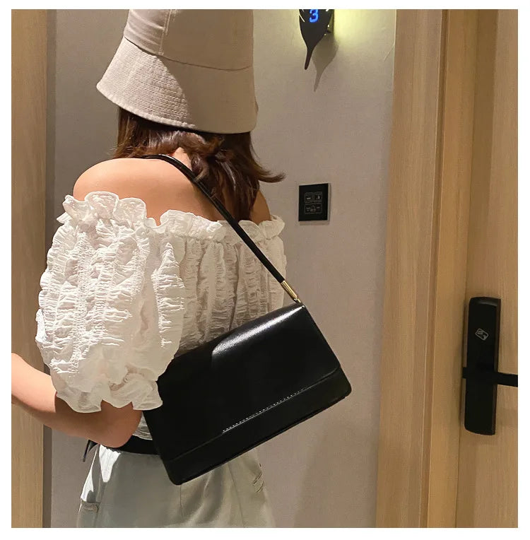 New Women's Fashion Handbags Retro Solid Color PU Leather Shoulder Underarm Bag Casual Women Hobos Handbags сумка женская Trend