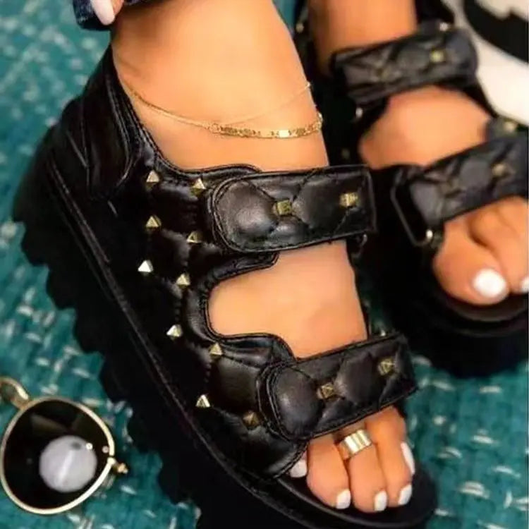 Thick Soled Plus Size Women's Summer Platform Wedge Sandals Slip-On Closure PU Upper Rubber Outsole Fashion Trend