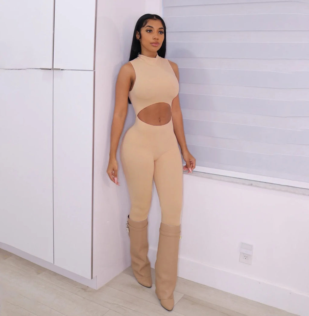 Bodycon Active Wear Ladies Bodysuit Sexy Cut Out Sleeveless Lady Woman Outfit Rompers Workout Spandex Jumpsuit for Women