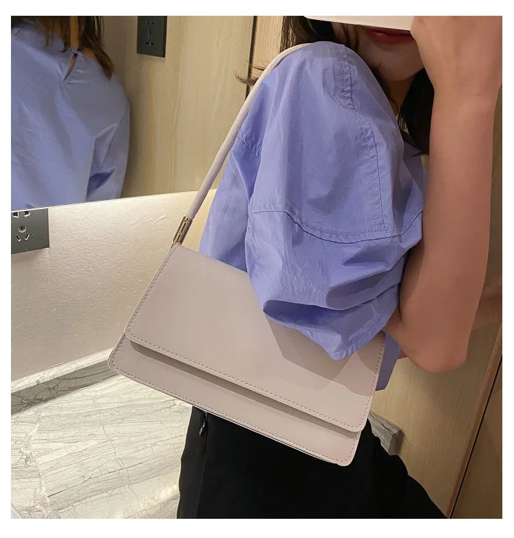 New Women's Fashion Handbags Retro Solid Color PU Leather Shoulder Underarm Bag Casual Women Hobos Handbags сумка женская Trend