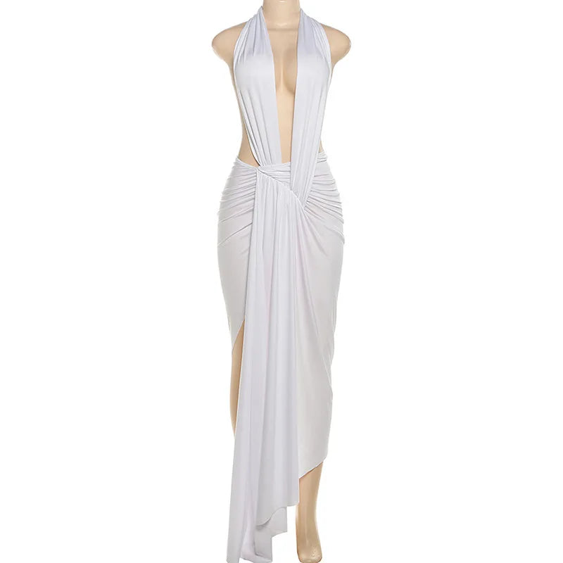 Summer New Street Style Women Dresses Sexy Sleeveless Halter Neck Backless High-Waisted Floor-Length Dress