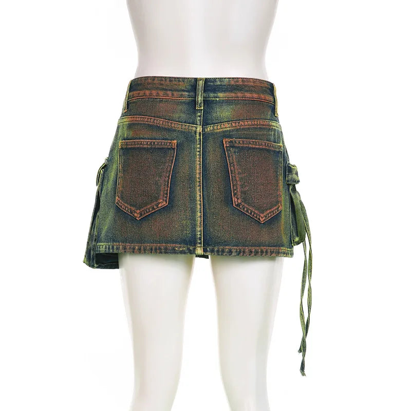 Jeans Cargo Femme Custom Logo Most Selling Cargo Bodycon Pencil Mini Denim Micro Green Jean Skirt