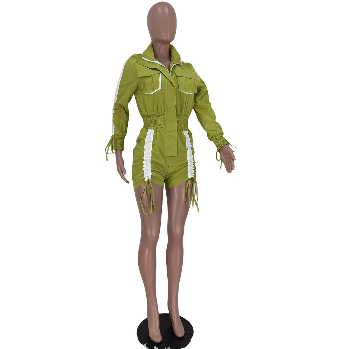 N8316G Wholesale Spring Summer Women Clothing Vendor Romper New Patchwork Drawstring Long Sleeve Cargo Jumpsuit