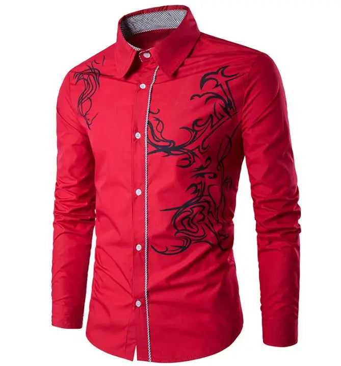 Men's Shirt Cardigan Spring and Autumn Men's Ethnic Style Printed Shirt Trendy Casual Long Sleeved Shirts