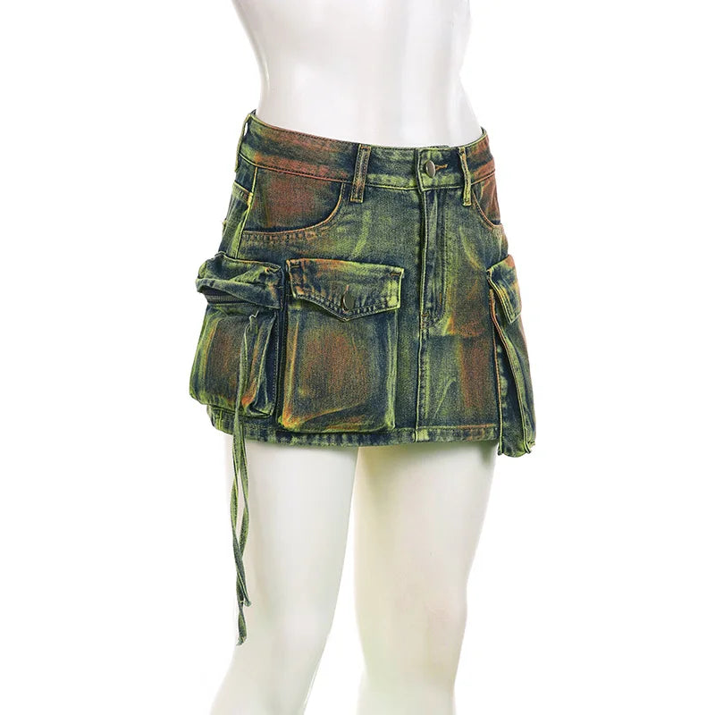 Jeans Cargo Femme Custom Logo Most Selling Cargo Bodycon Pencil Mini Denim Micro Green Jean Skirt