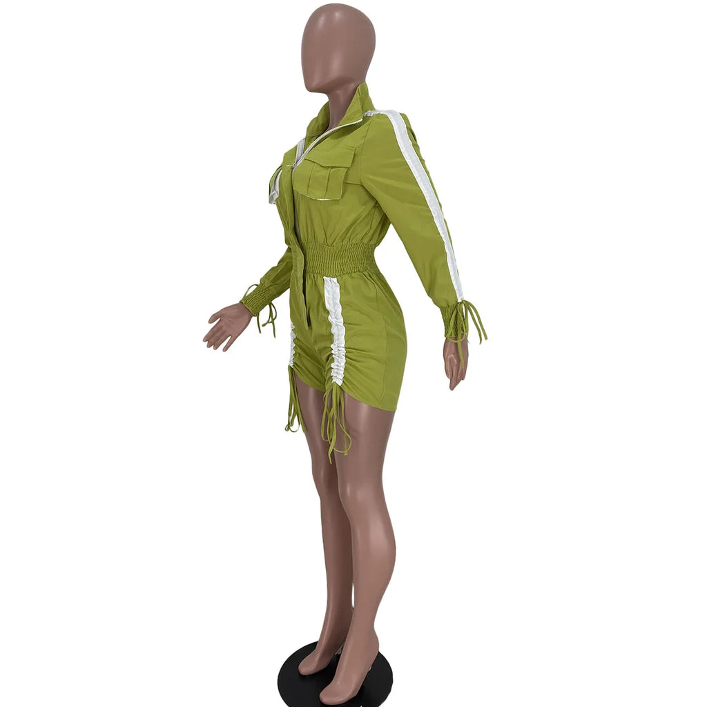 N8316G Wholesale Spring Summer Women Clothing Vendor Romper New Patchwork Drawstring Long Sleeve Cargo Jumpsuit