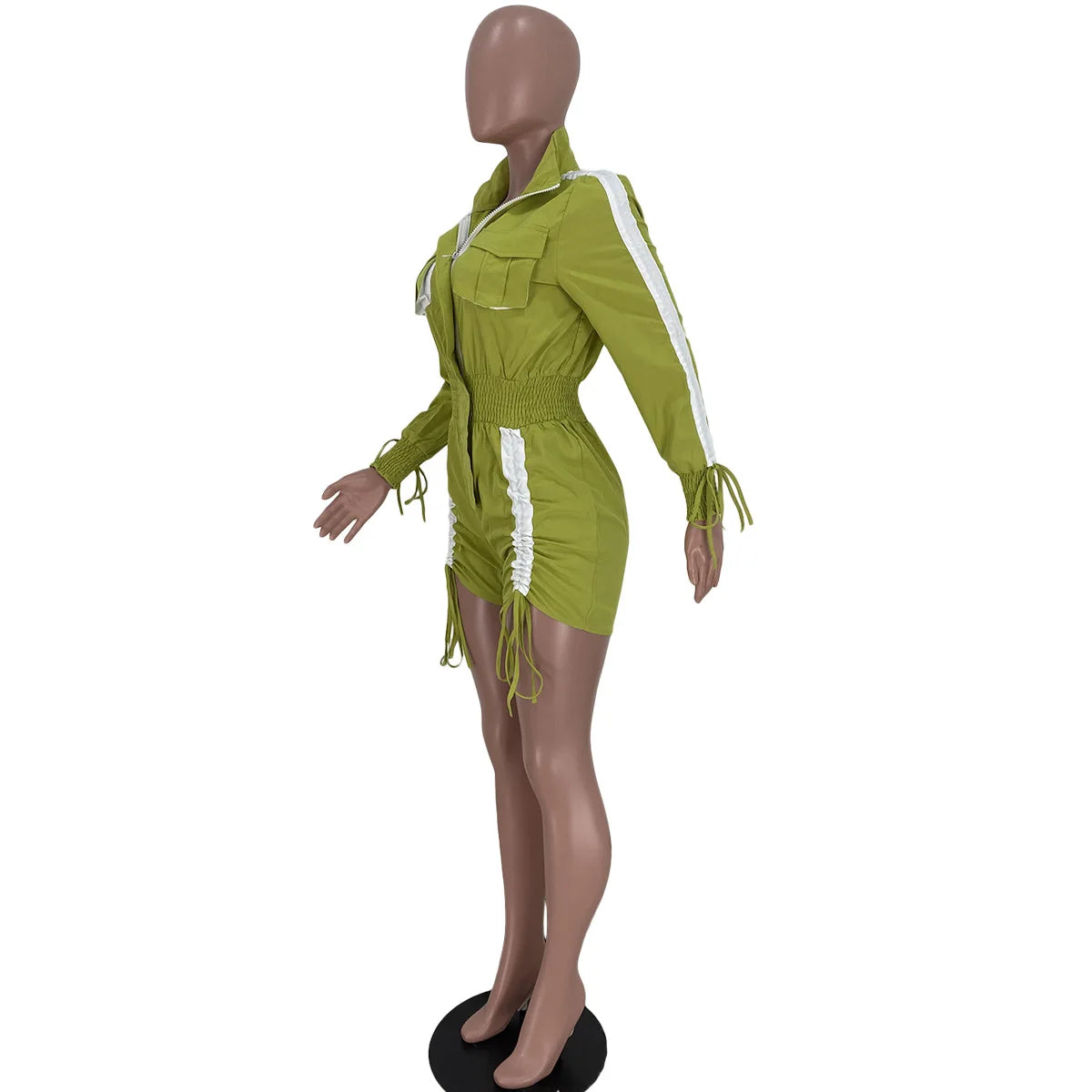 N8316G Wholesale Spring Summer Women Clothing Vendor Romper New Patchwork Drawstring Long Sleeve Cargo Jumpsuit
