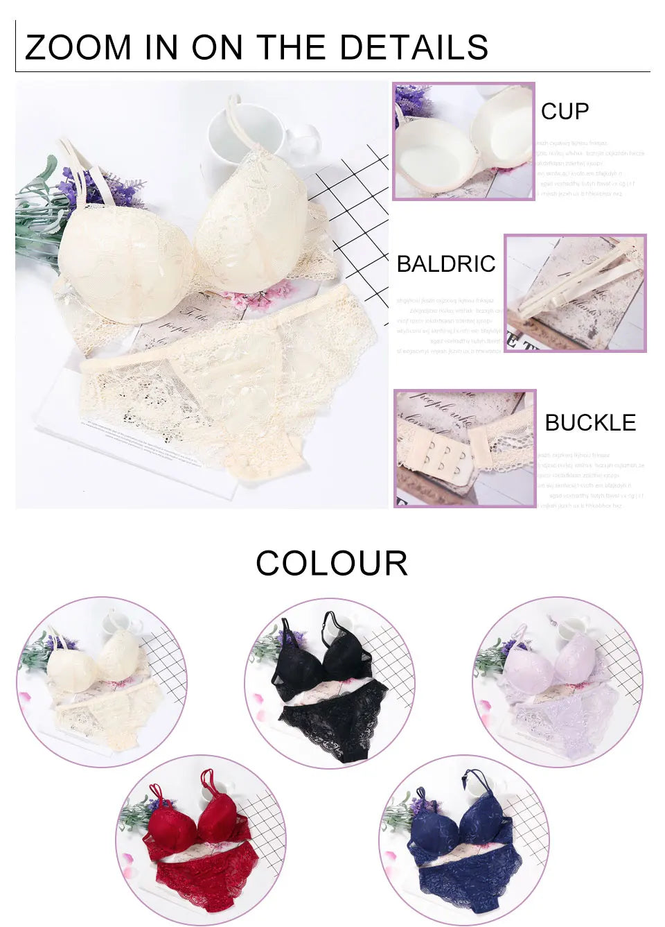 lingerie porno push up bra set intimates lace top and panties lace underwear set 3/4 cup underwear set women