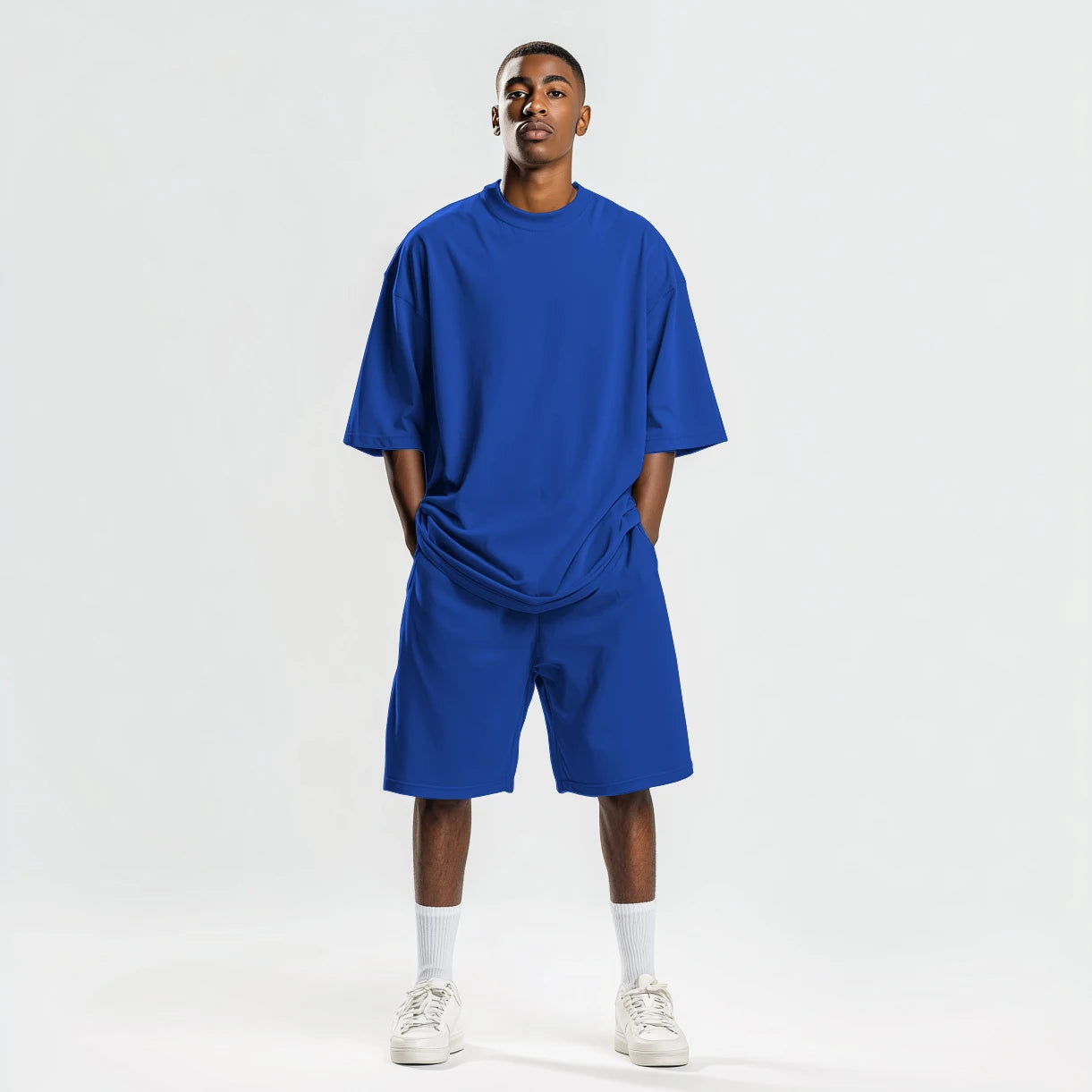 Big and Tall Oversized Men's T-Shirt and Shorts Sets 250G Heavy Drop Shoulder Relaxed Plus Size Tracksuit Outfit Bulk Wholesale