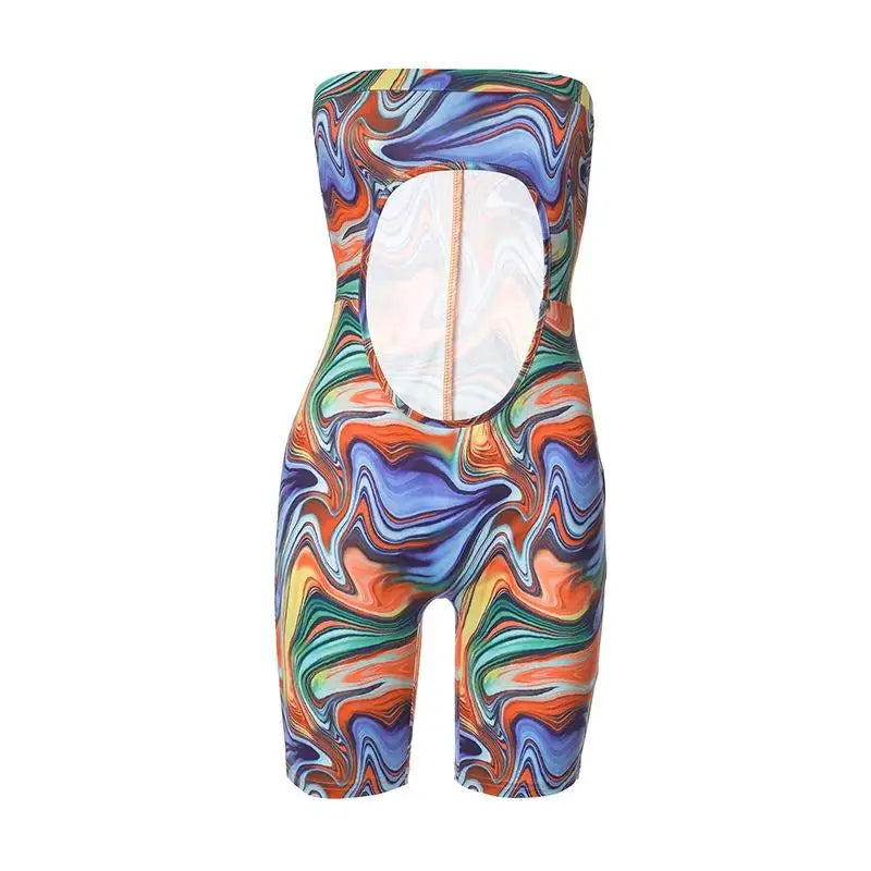 High Quality Summer Colorful Print Jumpsuits Strapless Rompers with New Design Casual High Waist Skinny Fit for Sports Fitness