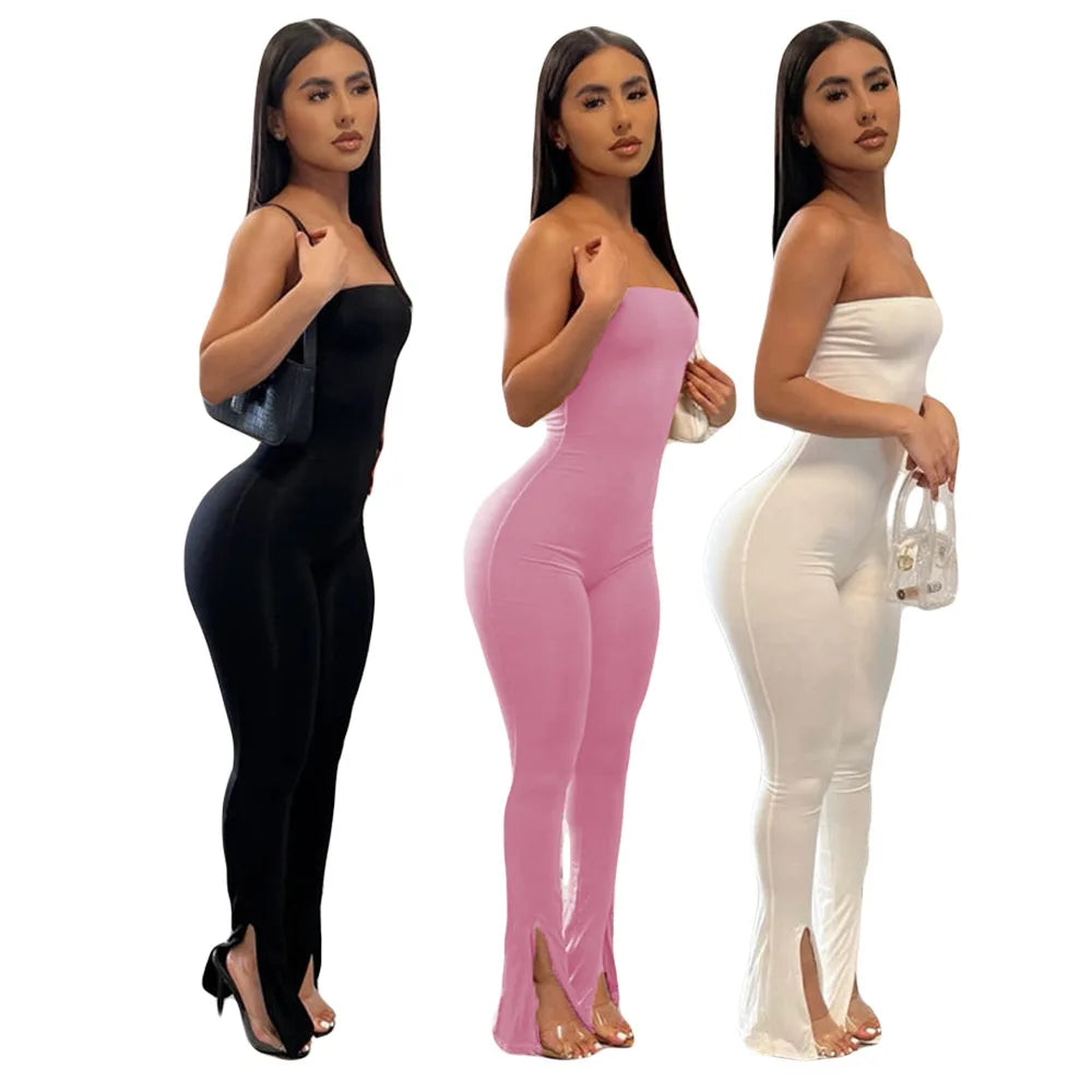 2026 NEW KJ New Summer Women Custom Logo Hip Wrap Jumpsuit Strapless Slit Sleeveless Backless Bodycon Rompers Women Jumpsuit