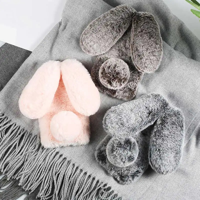 Cute Hairy Rabbit Animal Phone Case For iPhone 15 14 13 Pro Max 12 Mini 11 Pro Max X XS MAX XR 7 8 Plus Soft Plush Cover