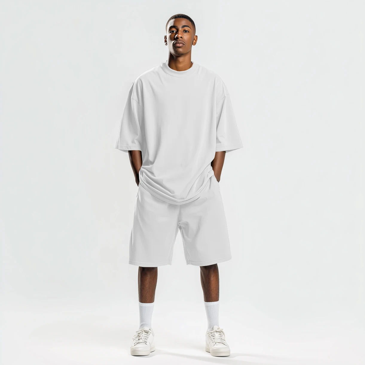 Big and Tall Oversized Men's T-Shirt and Shorts Sets 250G Heavy Drop Shoulder Relaxed Plus Size Tracksuit Outfit Bulk Wholesale