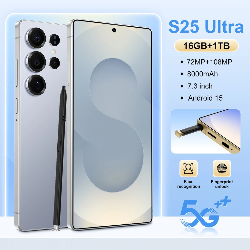 S25 Ultra Android 14 Smartphone 7.3 Inch HD Screen 12GB RAM 108MP 5G Original Unlocked Express Shipping in Stock