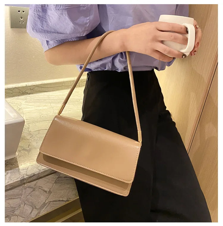 New Women's Fashion Handbags Retro Solid Color PU Leather Shoulder Underarm Bag Casual Women Hobos Handbags сумка женская Trend