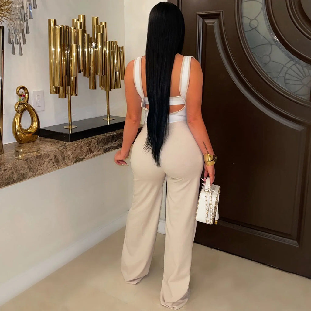 Liu Ming New Fashion 2024 Spring Summer Streetwear Outfits Sleeveless Strapless Vest Wide Leg Rompers Women Jumpsuit