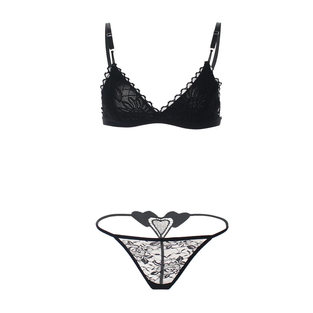 2pcs Sexy Woman Bra And Panty   Lace Bra Wire Free Bralette Lingerie Female Seamless Unpadded Transparent Brassiere bra set