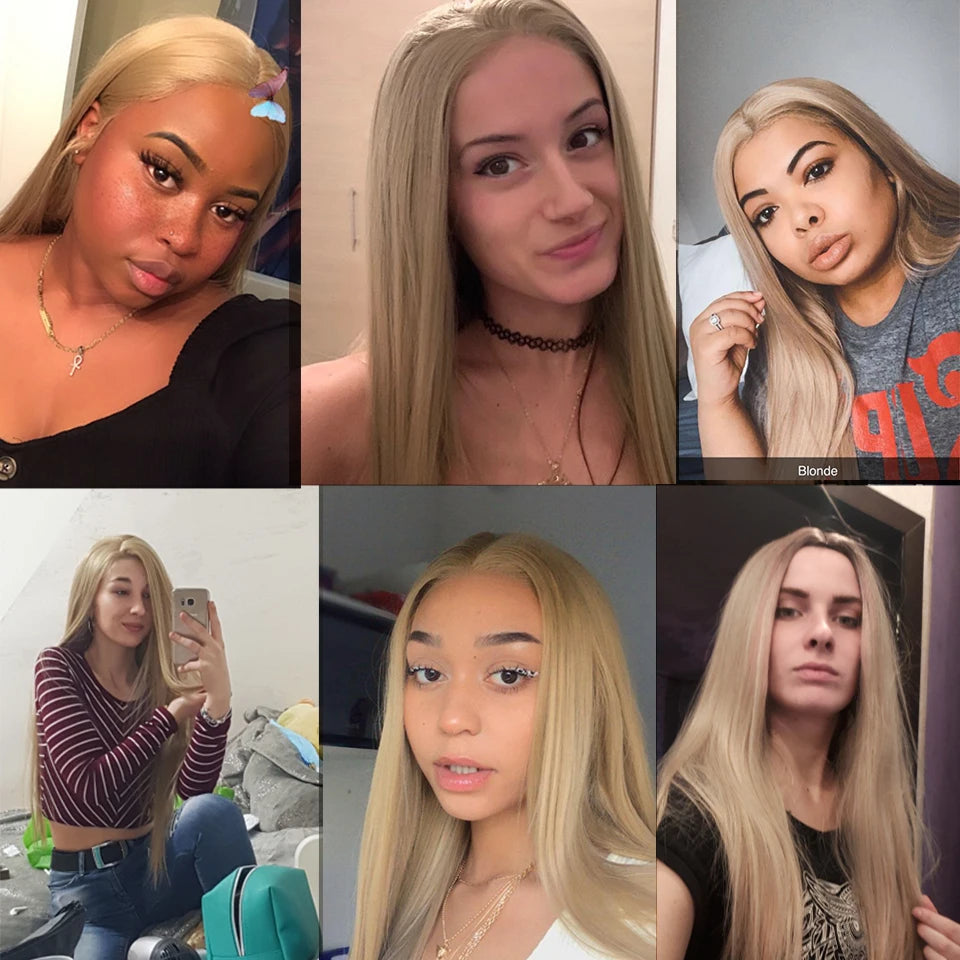 Sleek 28 Inch Gold Blonde Colored Human Hair Wigs 13X6X1Lace Front Brazilian Hair Wigs 100% Real Ready To Wear Cosplay Lace Wig