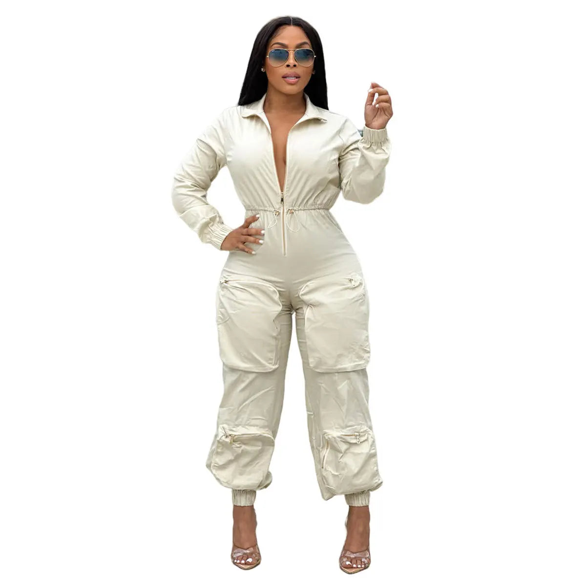 New Trendy 2023 Winter Women Jumpsuit Casual Pocket Workout Rompers Plus Size Streetwear Lady Cargo Jumpsuit for Women