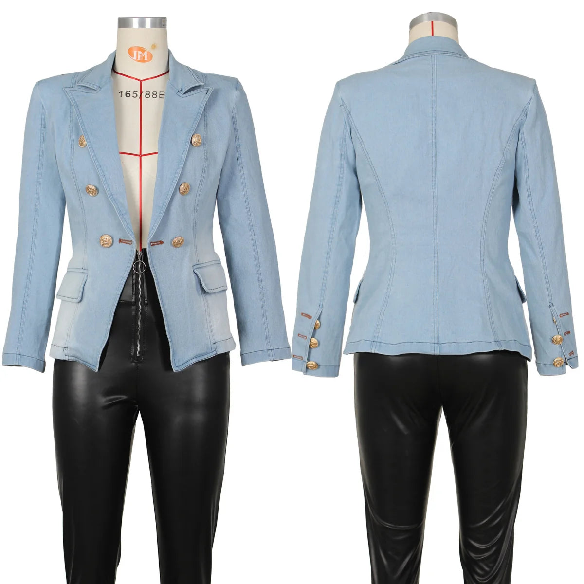 G0614 High Quality Washed Vintage Jacket Double Breasted Blazer Denim Jacket Women
