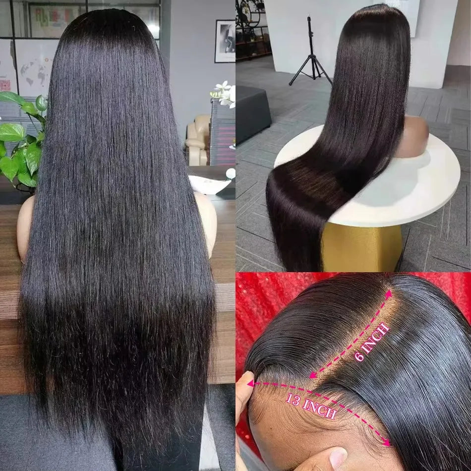 40Inch 13x6 Full Glueless Hd Lace Frontal Long Bone Straight Raw Indian Hair Wig Lace Front Unprocessed Human Hair Wig Vendor