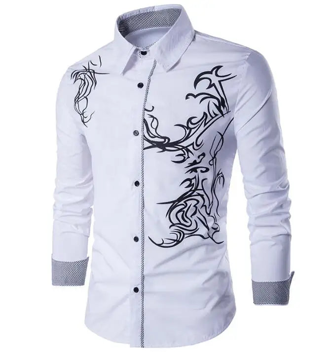 Men's Shirt Cardigan Spring and Autumn Men's Ethnic Style Printed Shirt Trendy Casual Long Sleeved Shirts