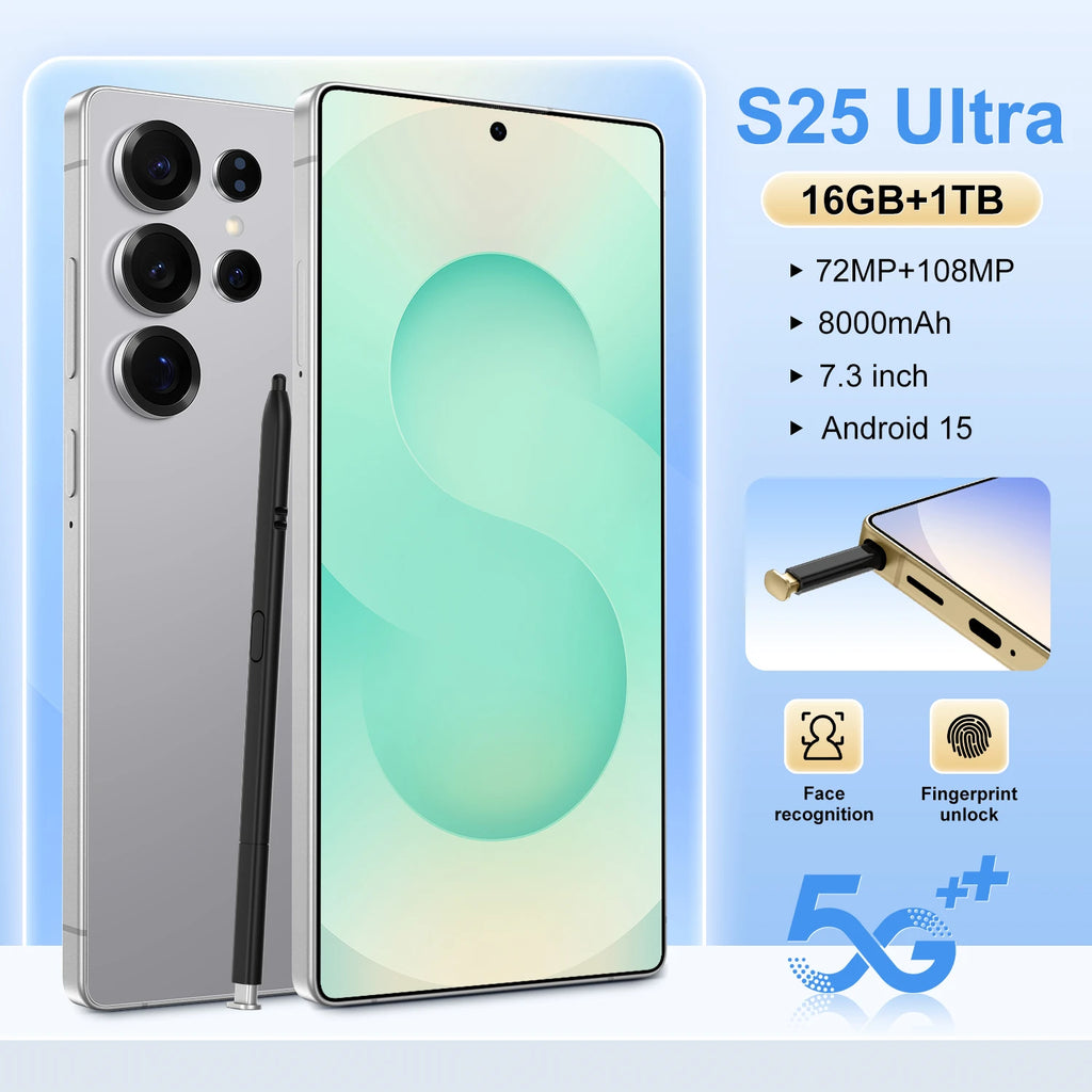 S25 Ultra Android 14 Smartphone 7.3 Inch HD Screen 12GB RAM 108MP 5G Original Unlocked Express Shipping in Stock