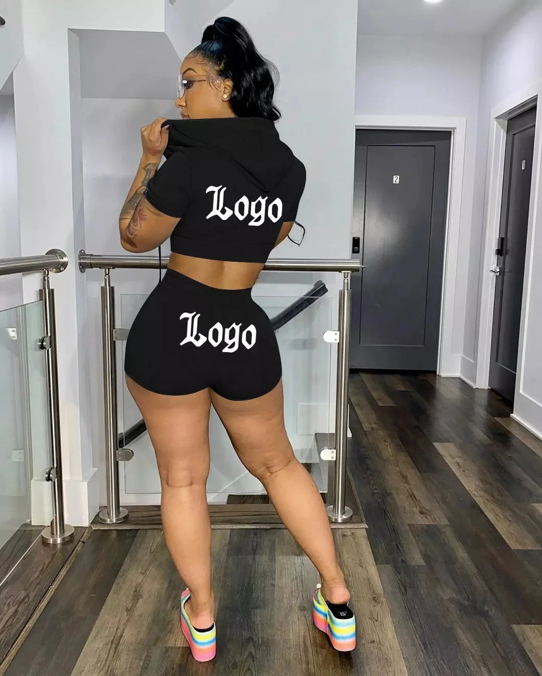 Customized LogoNewest Spring Summer Women S Clothing Short Sleeve Outfits Lounge Wear Shorts Two Piece Sets With Pocket