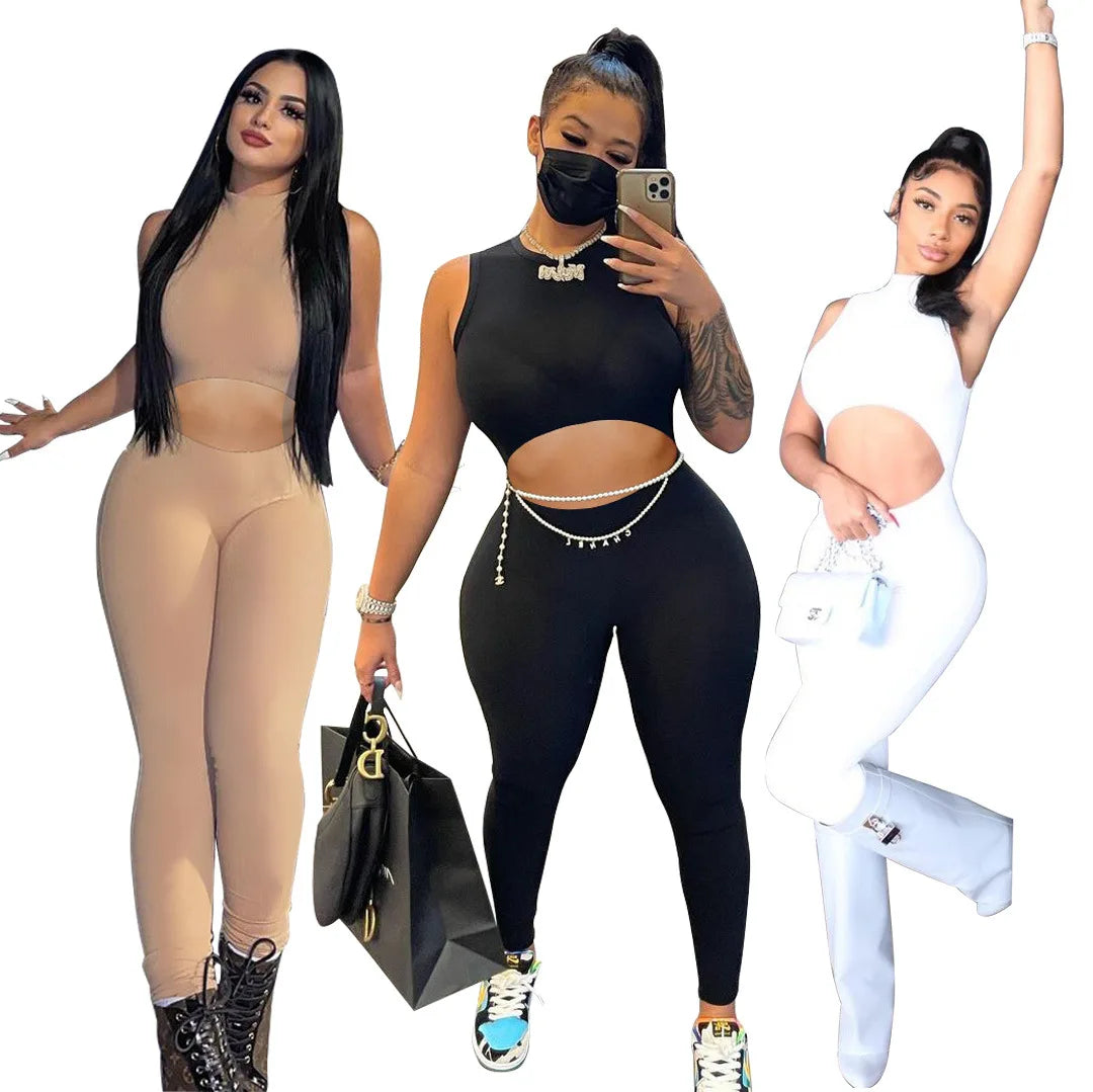 Bodycon Active Wear Ladies Bodysuit Sexy Cut Out Sleeveless Lady Woman Outfit Rompers Workout Spandex Jumpsuit for Women