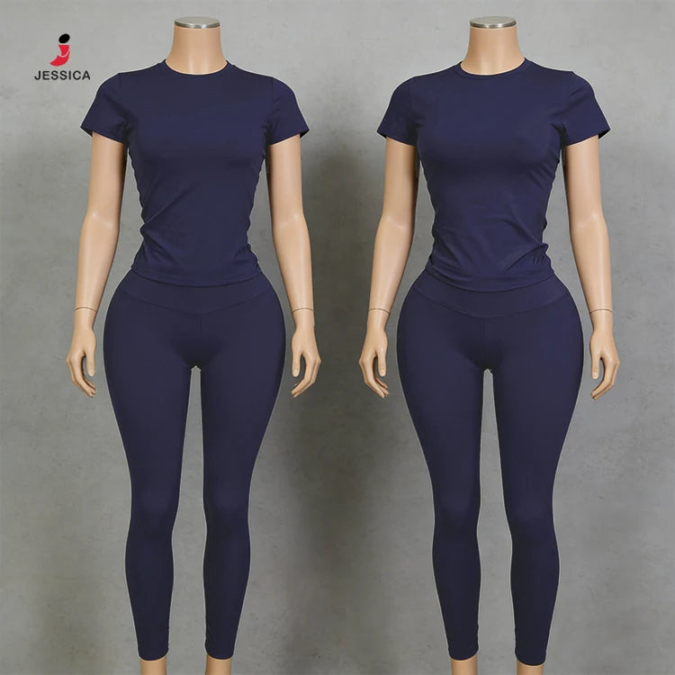 J8455-trendy Solid Color Seamless Legging 2 Piece Set Lady Yoga Wear Jogger Two Piece Set Women Tracksuit