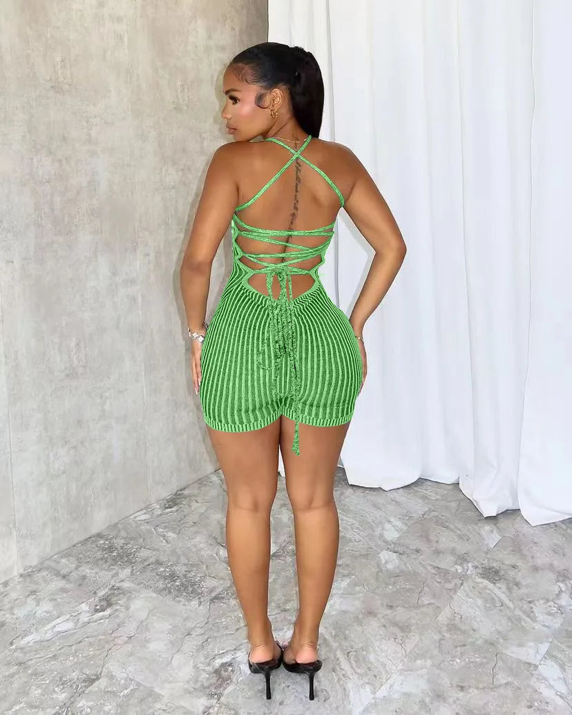 Liu Ming New Products Summer Casual Women s Slim Sleeveless Halter Knitted Romper Ladies Shorts Jumpsuit