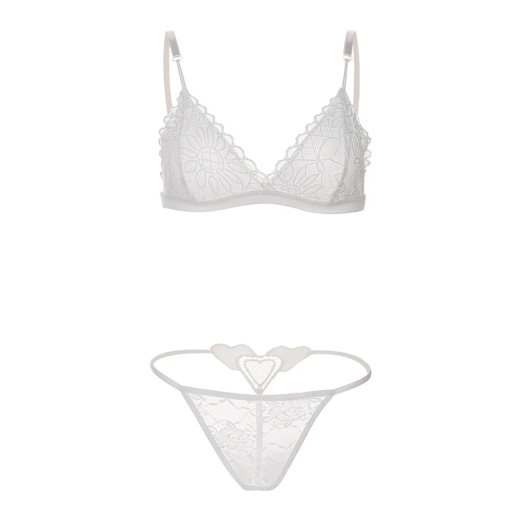 2pcs Sexy Woman Bra And Panty   Lace Bra Wire Free Bralette Lingerie Female Seamless Unpadded Transparent Brassiere bra set