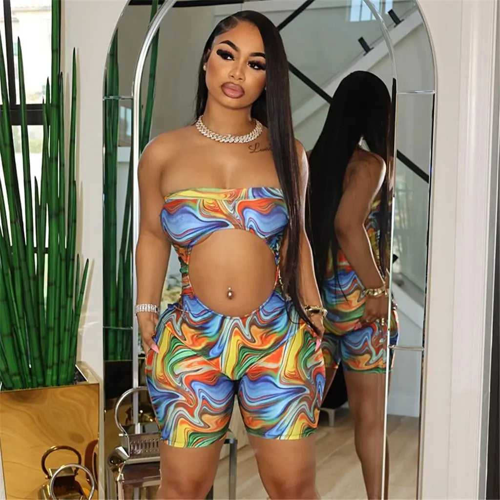 High Quality Summer Colorful Print Jumpsuits Strapless Rompers with New Design Casual High Waist Skinny Fit for Sports Fitness