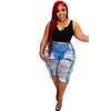 2022 New Arrivals Plus Size Women's Clothing Fashion Solid Color Tassel Denim Sexy Ripped Elastic Plus Size Denim Shorts