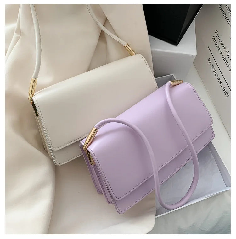 New Women's Fashion Handbags Retro Solid Color PU Leather Shoulder Underarm Bag Casual Women Hobos Handbags сумка женская Trend