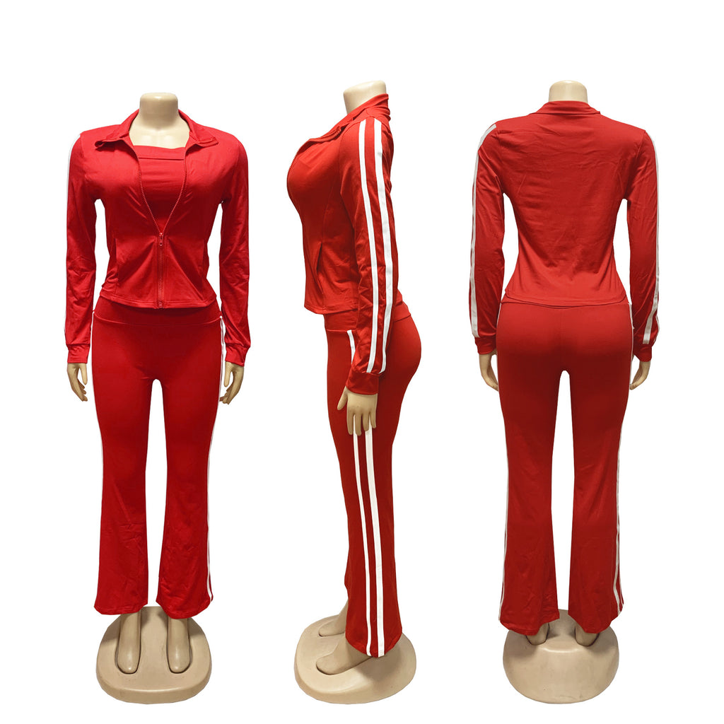 CM.YAYA Women's Set Long Sleeve Cargidan +strapless and Striped Pants Suit Three 3 Piece Set 2025 Street Active Outfit Tracksuit