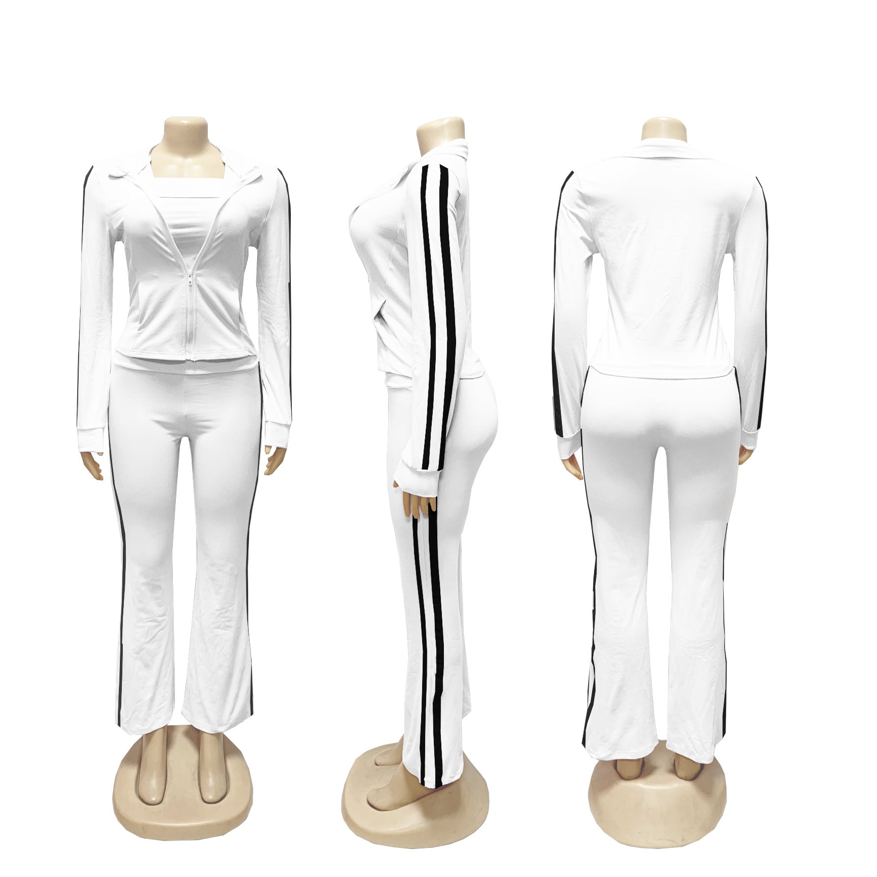 CM.YAYA Women's Set Long Sleeve Cargidan +strapless and Striped Pants Suit Three 3 Piece Set 2025 Street Active Outfit Tracksuit